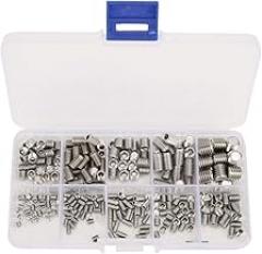 300Pcs Set Screws Kit | Stainless Steel Hex Socket Headless Fasteners | DIY Hardware Tool for Furniture/Electronics/Automotive | M3 M4 M5 M6 M8 Threads with Storage Box