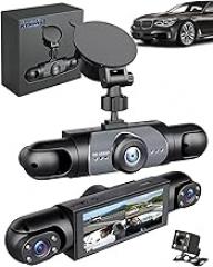 Car Dash Cam Wireless Front Rear 360 Full View 4K Dual Security 24HR Rechargeable 4 Channel Mirror Rearview Interior Auto Video On-Dash Mounted Driving Recorder Truck Electronics Accessory(32G)