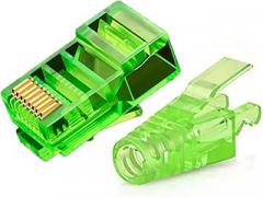 50pcs RJ45 Cat6 Straight connectors and 50pcs Strain Relief Sleeves, EZ Crimp Modular Plugs(Green)