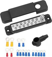 Marine Terminal Block,12 Terminal Ground Distribution Block Kit,12 Terminal Distribution Block 180A Marine Supply Busbar with 16 Ring Terminal for Cars RVs Yachts(Black)