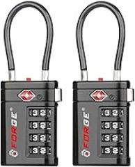 Forge TSA Approved Luggage Locks 4 Digit Combination TSA Travel Locks with TSA008, Open Alert Indicator, Zinc Alloy Body for Luggage, Suitcase, Backpack, and More. Black 2 Locks.