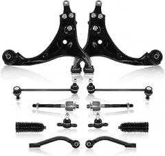 POWERGEAR 10Pcs Suspension Kit Front Lower Control Arm Sway Bar Link Tie Rod Ends Boot Bellow Fit For 2010-13 Kia Forte Forte Koup with Electronic Power Steering