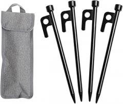 Milisten Heavy Duty Tent Stakes Metal Tent Pegs 25cm Outdoor Ground Nails with Carry Bag 4pcs Camping Tarp Anchors and Beach Shelter