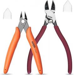 KATA 2Pack Wire Cutters Set, 1PC 6 Inch Diagonal Side Cutter Plier and 1PC 5 Inch Flush Micro Cutter for Electronics, Crafting, Floral, Jewelry Making Cutting