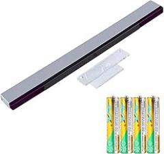 Replacement Wii Sensor Bar, Motion Sensor Signal Receiver for Nintendo Wii and Wii U Console with Stable Stand and 4 AAA Batteries(Silver)