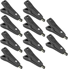10Pcs Gold Plated Brass Crocodile Clips, 25mm Opening Positive Negative Test Clips, 2 Poles Electronic Test Clips with ABS Insulating Sheath, Lightweight and Portable for (Black)