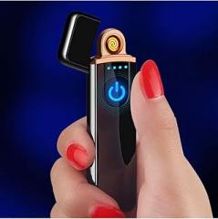 Two Sided Touch Sensor Metal Flameless Rechargeable Electronic USB Lighter (Black)