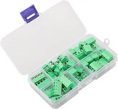 50-Pack 5.0mm Pitch PCB Mount Screw Terminal Block Kit, 2/3/4 Pin Green and Blue Connectors for 18-26AWG Wire, 6A 150V, Compatible with for Raspberry Pi and for Arduino GPIO(is Green)