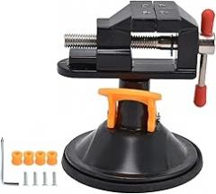 360 Degree Rotation, Adjustable Chuck, Suction Cup Base Aluminum Alloy Bench Vise Clamp for Electronics Repair, Jewelry Carving with Surface Paint Treatment