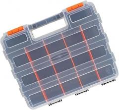 Veemoon Double-sided Plastic Storage Organizer Box with Dividers, Small Parts Container and Electronic Components Case, 32x27x8cm Portable Tool Accessories Storage for Hardware