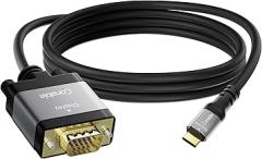 USB C to VGA Cable 4 FT, USB Type-C to VGA Adapter Cord, (Thunderbolt 3/4) Compatible with iPhone 16/15 Series, MacBook Pro/Air, iPad Pro, iMac, Galaxy S24, XPS, Surface Book 3 and More, Black Cable