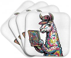 3dRose, Funny Cool Llama Reading with Electronic Reader Book Graffiti Abstract, Set of 4 Coasters - Soft