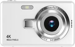 Digital Camera 1080P Photography, Supports Up to 48MP Electronic Stabilization, 4X Digital Student Portable Camera, Support Muti-languauge, with Rechargeable Li- Battery, 3.54x2.20x0.78in (White)