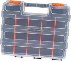 Double-sided Portable Plastic Tool Organizer Box 32x27x8cm with Compartments Storage for Small Parts Electronics Hardware Accessories