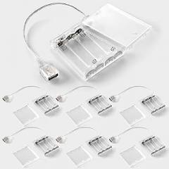 6 Pcs USB Battery Pack for LED Lights, USB to Battery Pack for Plug in Lights, 5V Portable 4 AA Holder Box with Switch for Neon Signs Indoor Outdoor Party Decor (Clear)