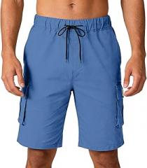 BTLYUIOAPE Men's Work Cargo Shorts Lightweight Elastic Waist Cargo Pockets Beach Casual Outdoor Work Wear Shorts for Men