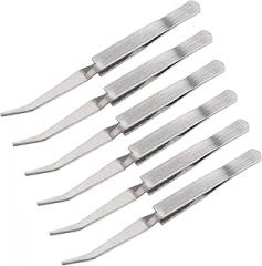 WANDIC 6 Pcs Cross Locking Tweezers, Bent Reverse Action Stainless Steel Tweezers for Electronics Laboratory Jewelry Craft