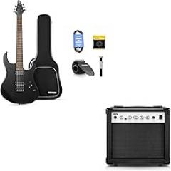 DMT-100 Solid Body Electric Guitar, 39 Inch Metal Electric Guitar, Matte Black and DEA-20 Electric Guitar Amp 20W