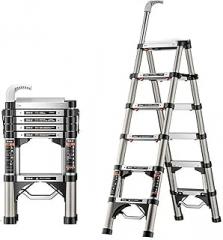 Telescopic Ladder, 4/5/6 Step Stainless Steel Telescoping Ladder with Non-Slip and Stable Feet, Portable Extension Ladder with Handrail for Household and Outdoor Working (Size : 5 Step)