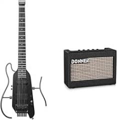 HUSH X PRO Electric Guitar Kit - Smart Travel Guitar, Black and Mini Electric Guitar Amp Wooden 3W