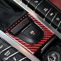 for Porsche MACAN 2014-2021 Auto Parts Carbon Fiber Central Control Electronic Handbrake Panel Decorative Frame Trim Sticker Car Interior Accessories (red)