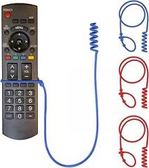 Perfect Curve Remote Pigtail Silicone Tether 4-Pack - Adjustable TV Remote Lanyard for Snug Fit, Never Misplace Your Remote, Fits Apple, Samsung, Sony, LG, Dyson & More - 2 Blue & 2 Red