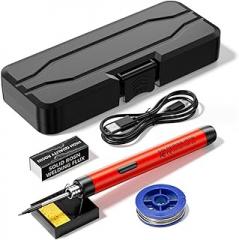 Fafeicy USB Soldering Iron Portable Electric Soldering Pen with 3 Replaceable Tips USB Powered Welding Tool for Electronics Repair (Red)