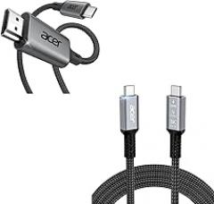 acer USB C to HDMI Cable for Home Office 6.6FT (4K@60Hz) Bandle with USB 4 Cable (3.3FT) 40Gbps High-Speed, 8K@60Hz, 240W Fast Charging