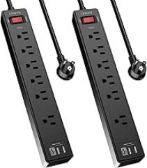 2 Pack Power Strip Surge Protector with 6 Feet, QINLIANF 6 AC Outlets and 3 USB Ports, 6Ft Extension Cord Flat Plug for Home, Office, Dorm Essentials, 1680 Joules, ETL Listed, Black