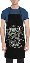 Astronauts Play Electronic Guitars With Melodic Signs In Space Apron Adjustable Neck Aprons For Men Women With Pockets Waterproof Aprons For Kitchen Home Cooking Bbq Apron