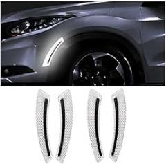 4PCS Car Wheel Eyebrow Reflective Stickers, Waterproof Anti-Scratch Auto Bumper Fender Safety Reflector Guard Strips Trim Side Marker, Vehicle Exterior Accessories, Universal Fit,White