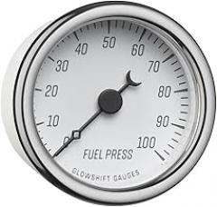 GlowShift Classic Series 100 PSI Fuel Pressure Gauge Kit - Includes 1/8-27 NPT Electronic Sensor & Wiring Harnesses - White Dial - White LED - Vintage Style Design - 2-1/16