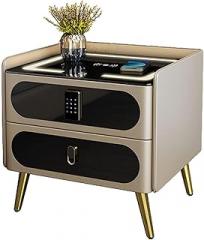 Bedside Tables Smart Nightstand with Charging Station, High-End Bedside Table with Electronic Password Lock and Led Lights, Storage Cabinet Nightstandsniture (Color : Beige)