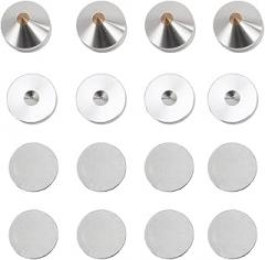 4 Set Speaker Isolation Feet, Aluminum Alloy Speaker Vibration Absorber Spike, High Density Shockproof Stand Feet with Sponge Stickers, for CD DVD Player Amplifier and HiFi Audio E (Silver)
