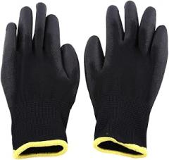 12Pairs Black Nylon PU Safety Palm Coating SorMorL Gloves, for Works, Product Inspection, Electronic Product Laboratory (7S)