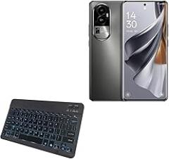 BoxWave Keyboard Compatible with Oppo Reno10 Pro+ - SlimKeys Bluetooth Keyboard - with Backlight, Portable Slim LED 7 Colors - Jet Black
