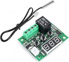 W1209 12V DC Digital Temperature Controller Board Micro Digital Thermostat -50-110°C Electronic Temperature Cool Temp Control Module Switch with 10A One-Channel Relay and Waterproof with LED Display