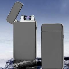 Classic Inovation Double arc Lighter Windproof Electronic USB Recharge Lighter C (Silver)