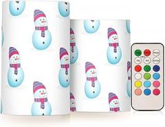 Christmas Striped Snowmen Flameless Candles Color Changing Electronic Operated LED Pillar Candle with Remote and Timer for Decor Halloween Christmas Valentine's Day
