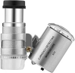 Small 60x Pocket Microscope Portable LED Lighted Magnification Endoscope with Storage Bag for Jewelry Observations Digital Microscope