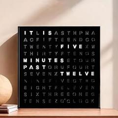 Desk Electronic Clock,3D LED Clock,Displays Time Using Light - Up Words, Multi-Mode Adjustment, Luminous Text Display Time, Time Reading, for Living Room, Bedroom, Office(Black)