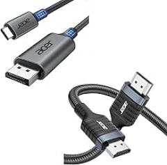 acer USB C to DisplayPort Cable Bunlbe 8K HDMI 2.1 Cable (8K@60Hz 6.6FT)