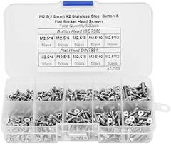 500pcs Hex Head Screws Set Stainless Steel Button Flat Head M2.5 Assorted Size Kit for DIY Home Repair Electronic Projects