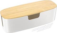 Large Cable Management Box - Cord Organize Box with Bamboo lid for Safe Home & Office, Cord Hider for Power Strip Under Desk, Cover TV Wires, Child & Pet Proof Cord Box, White