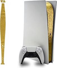 Skin Sticker for PS5 Console Center Part Protection Texture Sticker,for PS5 Disc Edition Host Middle Strip Texture Skin Scratch Resistant (Honeycomb-Gold, PS5(2020))
