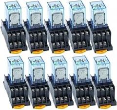 10Pc MY4NJ 14PIN 4DPDT Electronic Mini Electromagnetic Relay 5A Coil with PYF14A Socket Base AC 220V
