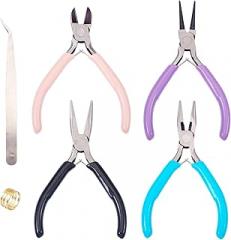 Craftdady 4 pcs Jewelry Pliers Set Flat Nose Round Nose Bent Nose Pliers Wire Cutter Jewelry Making Plier Tools for Crafts Work Electronic Repair Wire Bending Making Crafts