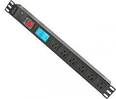 19 Inch Metered PDU Rack Mount Power Distribution Units 6 NEMA 5-15R Outlets PDU, 125-250V 15A 1U Rackmount Surge Protector Power Strip with OLED Screen Amp Voltage Power Display