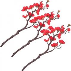 Milisten 3pcs Artificial Plum Blossom Picks Fake Plum Blossom Stems Silk Cloth Simulation Wintersweet Branches for Home Décor Table Centerpiece Arrangement