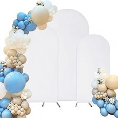 Spandex Fitted Wedding Arch Cover Set of 3 - White Backdrop for Round Top Chiara Stand, Birthday Party, Baby Shower, Banquet Decoration (4FT, 5FT, 6FT)